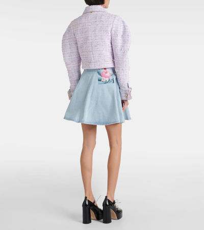Shop Nina Ricci Cropped Cotton-blend Tweed Jacket In Purple