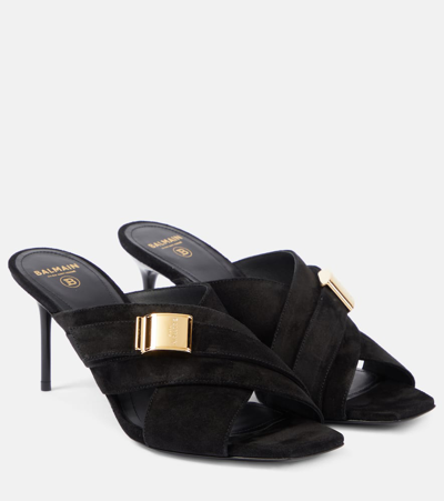 Shop Balmain Uma Suede Mules In Black