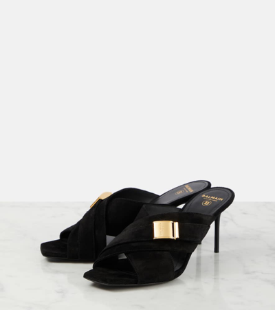 Balmain Square-headed High-heeled Sandals In Black