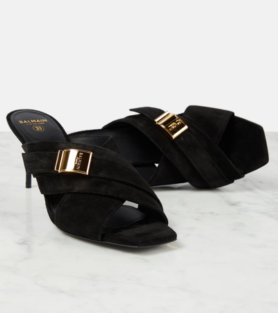 Shop Balmain Uma Suede Mules In Black