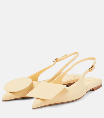Shop Jacquemus Les Slingbacks Duelo Plates Leather Flats In White