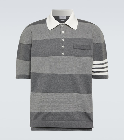 Shop Thom Browne 4-bar Striped Cotton Polo Shirt In Grey