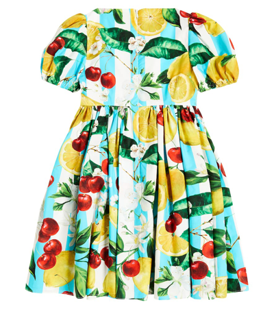 Dolce & Gabbana Striped Poplin Dress With Lemon And Cherry Print In Multicoloured