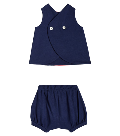 Shop Gucci Baby Cotton Dress And Bloomers Set In Blue