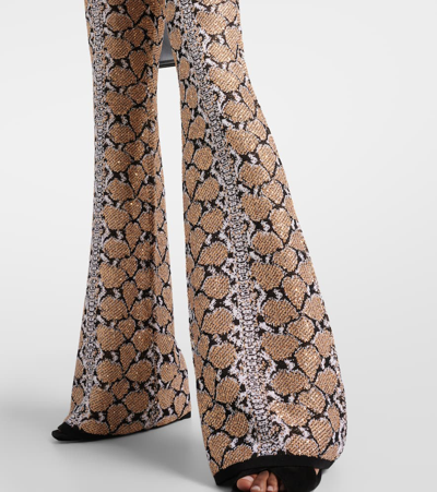 Balmain Glittered Python Knit Bootcut Pants In Multicoloured