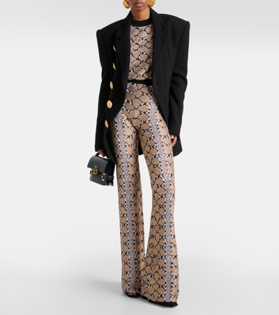 Balmain Glittered Python Knit Bootcut Pants In Multicoloured