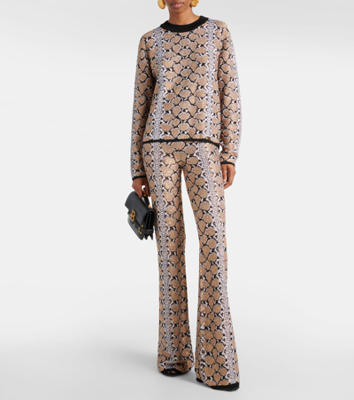 Balmain Glittered Python Knit Bootcut Pants In Multicoloured