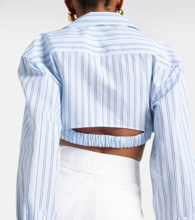 Shop Jacquemus La Chemise Bahia Courte Striped Cotton Top In Blue