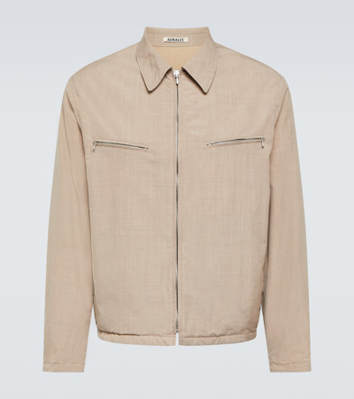 Auralee Neutral High Count Wool Shirt Jacket In Beige