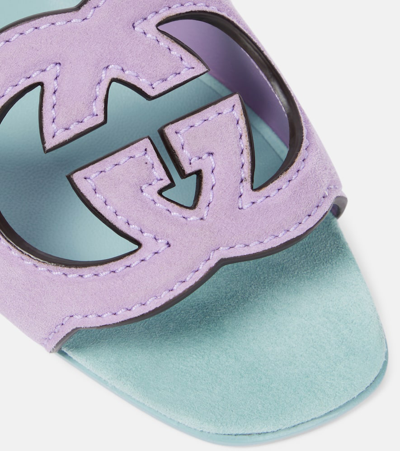 Shop Gucci Interlocking G Cutout Suede Slides In Purple