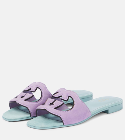 Shop Gucci Interlocking G Cutout Suede Slides In Purple