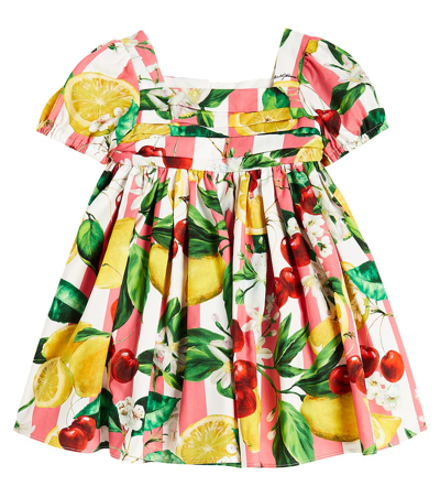 Shop Dolce & Gabbana Baby Printed Cotton Dress In Multicoloured