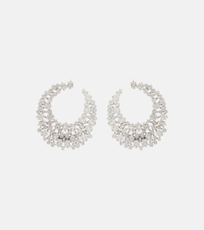 Shop Suzanne Kalan 18kt White Gold Hoop Earrings With Diamonds In Silver