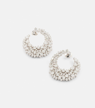 Suzanne Kalan 18kt White Gold Hoop Earrings With Diamonds In Silver
