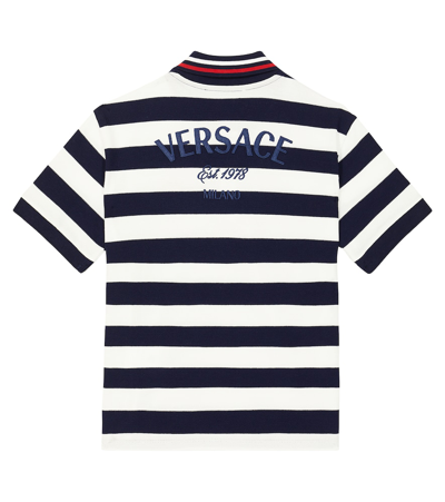 Shop Versace Striped Cotton Piqué Polo Shirt In Multicoloured