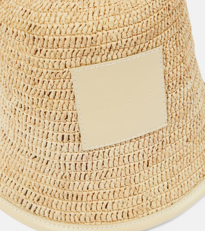 Shop Jacquemus Le Bob Soli Logo Raffia Bucket Hat In White