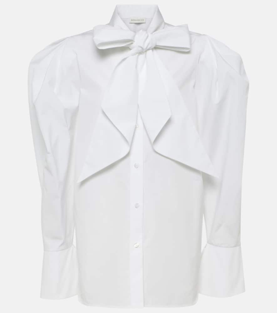 Shop Nina Ricci Tie-neck Cotton Poplin Blouse In White
