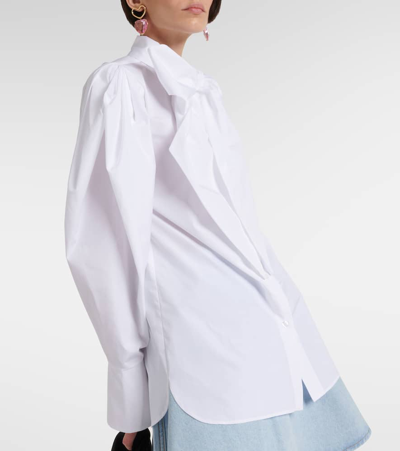 Shop Nina Ricci Tie-neck Cotton Poplin Blouse In White