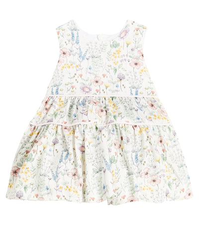 Shop Il Gufo Baby Floral Tiered Cotton Dress In Green