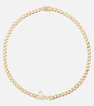Sydney Evan Love Script 14kt Gold Necklace With Diamonds In Gold