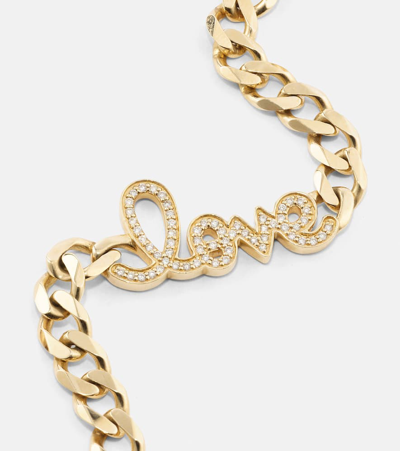 Sydney Evan Love Script 14kt Gold Necklace With Diamonds In Gold