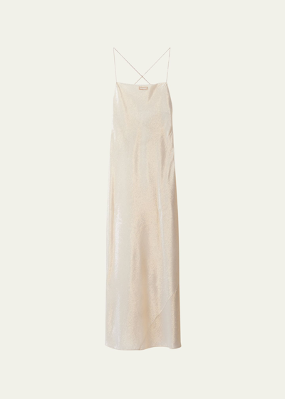 Shop Miu Miu Metallic Chain Strap Low-back Slip Dress In F0522 Platino