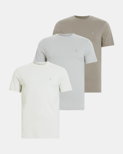 Shop Allsaints Brace Brushed Cotton T-shirts 3 Pack In Green/taupe/grey