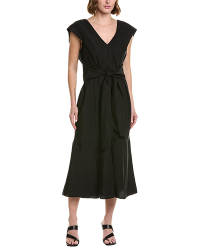 Shop Vince Flutter Sleeve Tie-back Midi Dress In Black