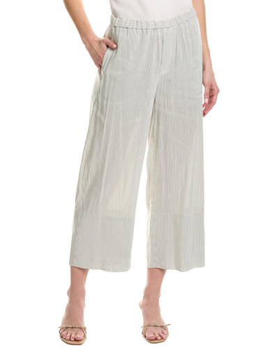 Shop Vince Striped Pull-on Cropped Linen-blend Pant In White