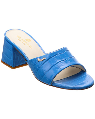 Shop Bruno Magli Agata Croc-embossed Leather Sandal In Blue