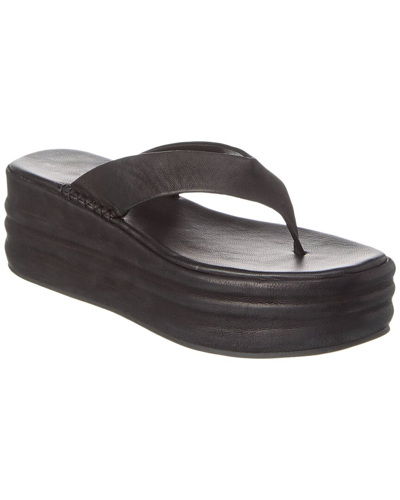 Shop Free People Haven Thong Leather Flatform Sandal In Black