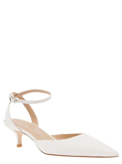 Shop Stuart Weitzman 'barelythere' White Pumps With Ankle Strap In Smooth Leather Woman