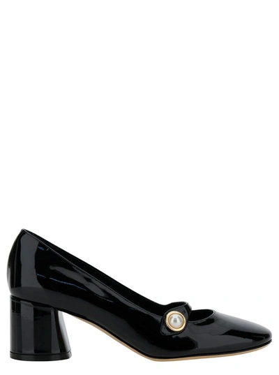 Shop Casadei 'emily' Black Pointed Pumps With Pearl Detail In Patent Leather Woman