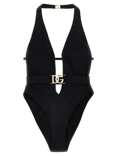 Shop Dolce & Gabbana Dg One-piece Swimsuit In Black