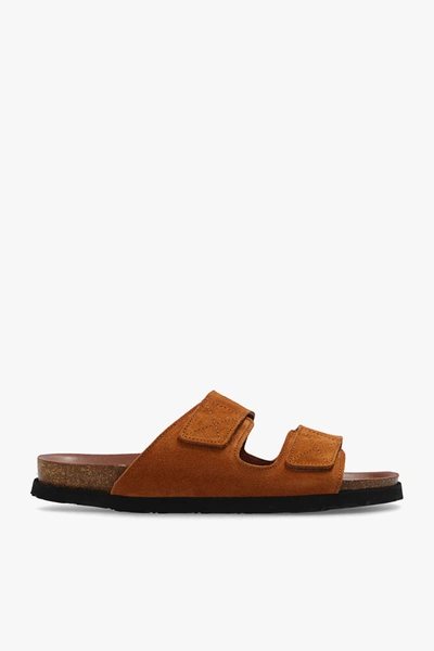 Shop Palm Angels Brown Slides With Logo In New