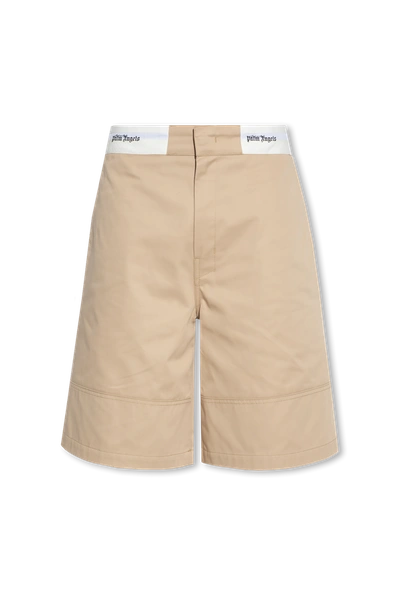 Shop Palm Angels Beige Shorts With Logo In New