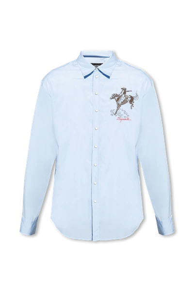 Shop Dsquared2 Light Blue Embroidered Shirt In New