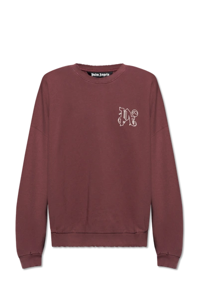 Shop Palm Angels Burgundy Sweatshirt With Logo In New
