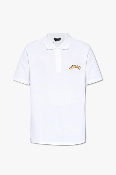 Shop Versace White Cotton Polo Shirt In New