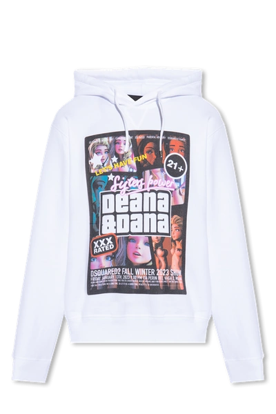Shop Dsquared2 White Printed Hoodie In New