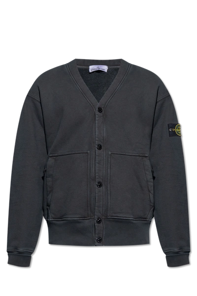 Shop Stone Island Black Sweatshirt With Snap Closures In New