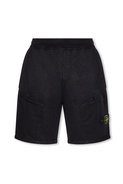Shop Stone Island Black Shorts With Logo In New