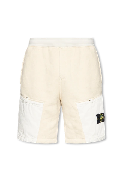 Shop Stone Island Beige Shorts With Logo In New