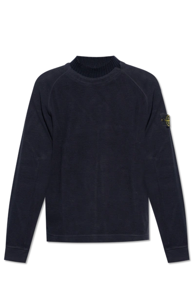 Shop Stone Island Navy Blue Fleece Sweatshirt In New