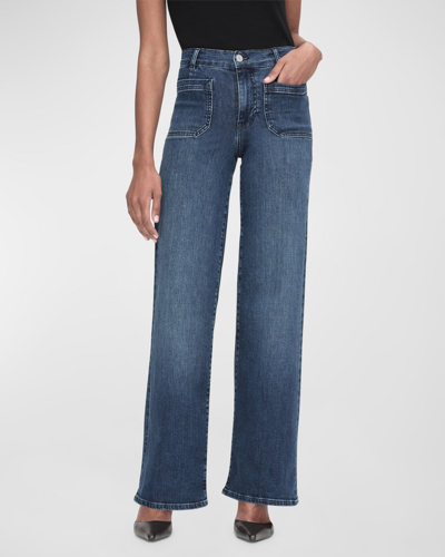 Shop Frame Le Slim Palazzo Bardot Pocket Jeans In Thunderstorm