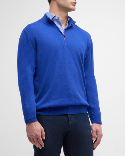 Shop Kiton Men's Cashmere Quarter-zip Sweater In Blue