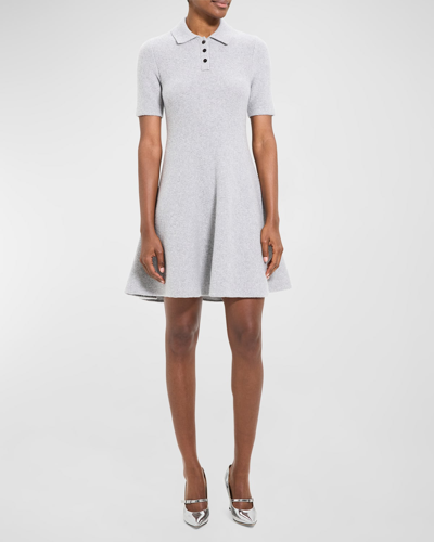 Shop Theory Felted Wool And Cashmere Mini Polo Dress In Lt Htr Gry
