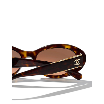 Pre-owned Chanel Womens Brown Ch5515 Oval-frame Tortoiseshell Acetate Sunglasses