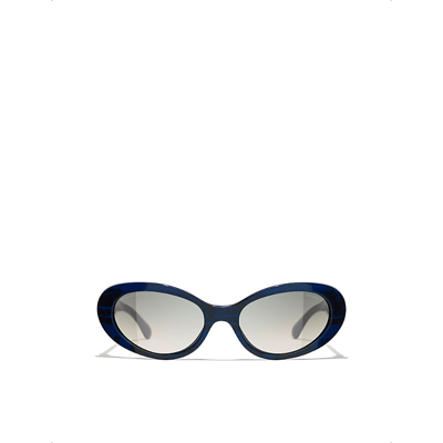 Pre-owned Chanel Womens Blue Ch5515 Oval-frame Acetate Sunglasses