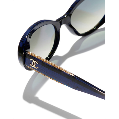 Pre-owned Chanel Womens Blue Ch5515 Oval-frame Acetate Sunglasses